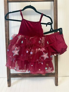 Oh Shan! Girls' Burgundy Star Tulle Tutu Dress with Bloomer Size 5